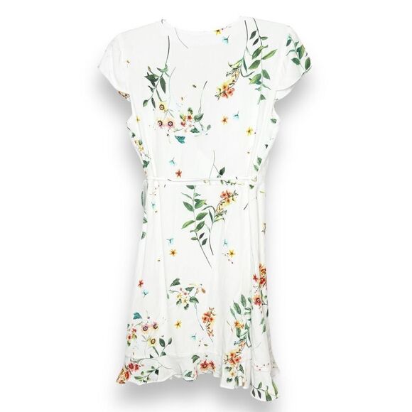 Willow & Clay Landon White Floral Ruffle Hem Wrap Mini Dress Women’s Size Small - Picture 7 of 13